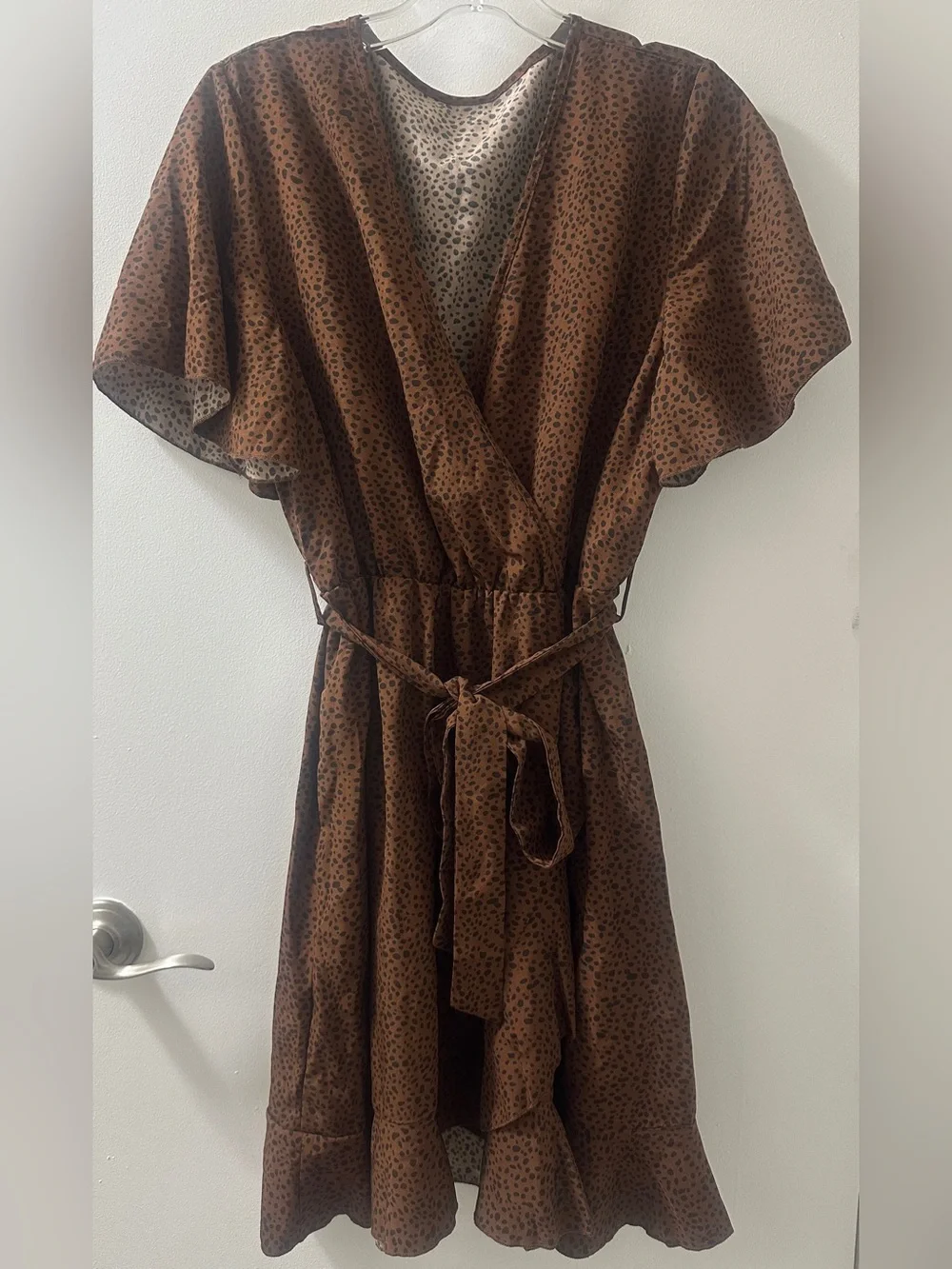 Brown Printed Belted Midi Dress